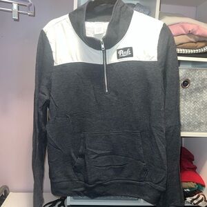 PINK Victoria's Secret Gray and White Color-Block Hoodie